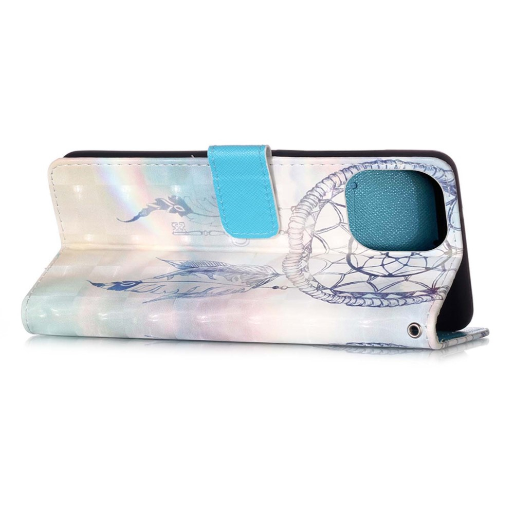 iPhone 13 Leder Tasche Traumfänger - Blau / Weiss