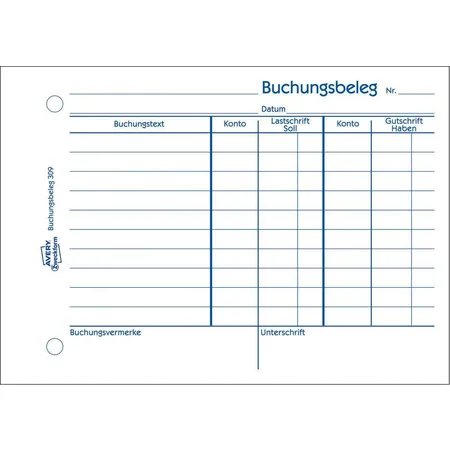 Avery Zweckform 309 Buchungsbeleg, A6 quer, 50 Originale, 50 Blatt