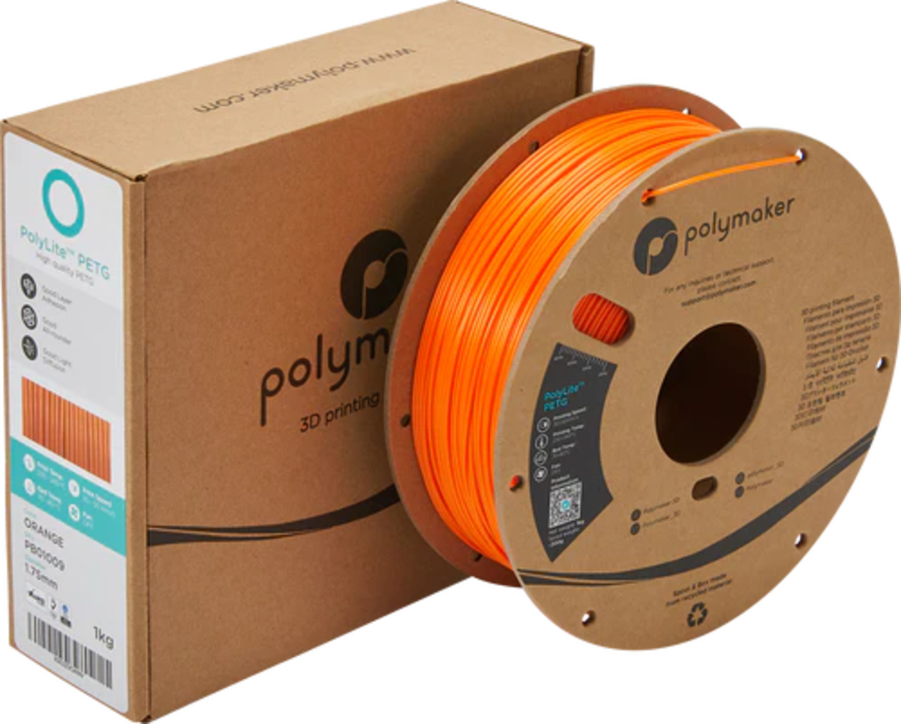 Polymaker  PolyLite PETG Orange, 1,75 mm (1.000 g)    Großartiges Allround-Filament für den täglichen Druck in Orange