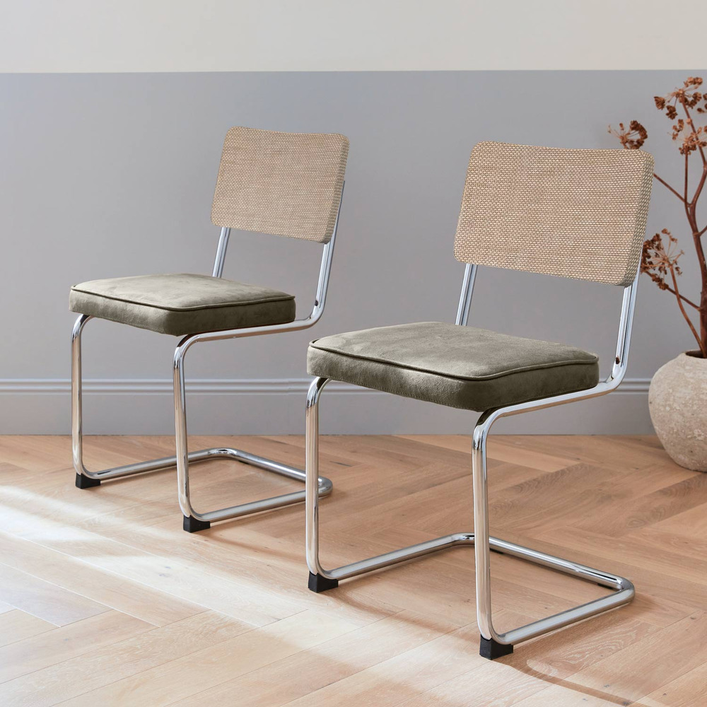 2 chaises cantilever - maja - tissu kaki et résine effet rotin. 46 x 54.5 x 84.5cm