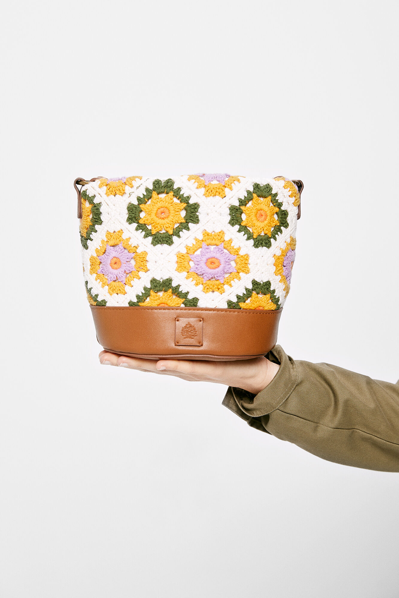 Bolso Bombonera Crochê - bege médio