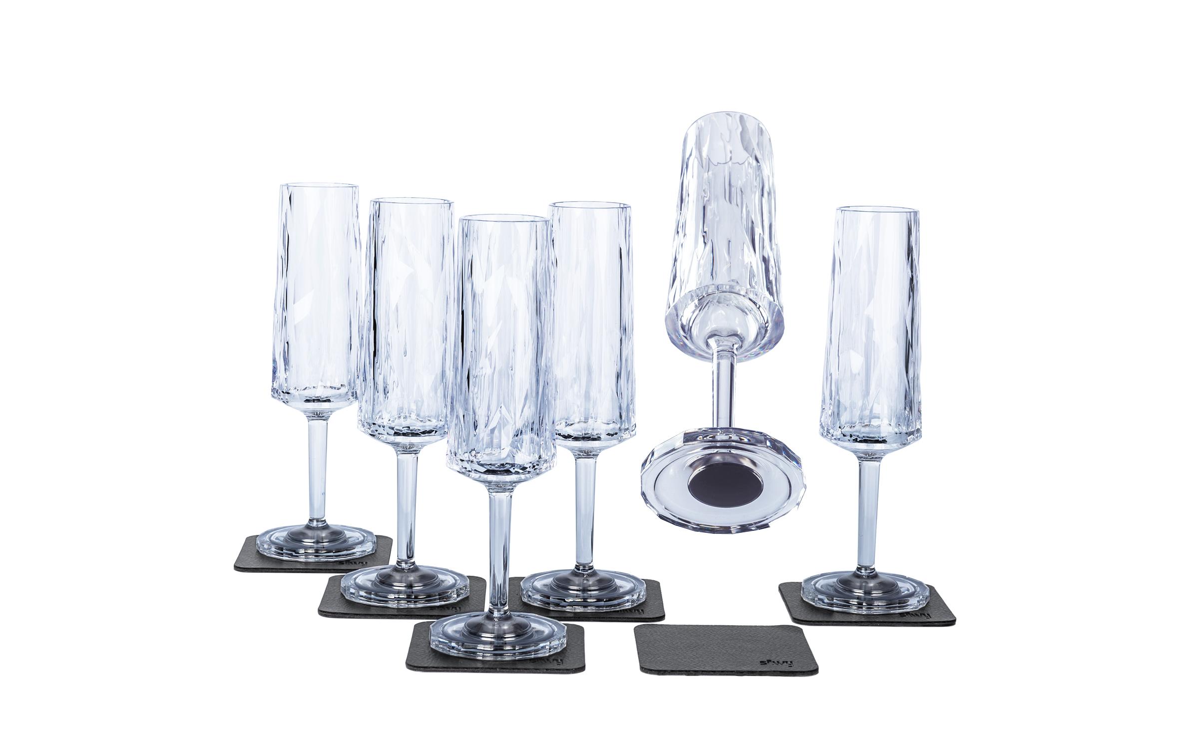 Outdoor-Champagnerglas Hightech-Kunststoffgläser, 6er-SetKunststoff Champagner/Sekt Gläser-Set mit Magnet-Pads, unzerbrechlich