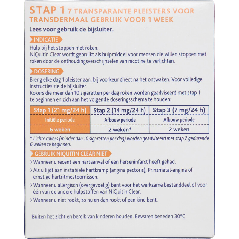 Niquitin Clear 21mg nicotine pleister stap 1