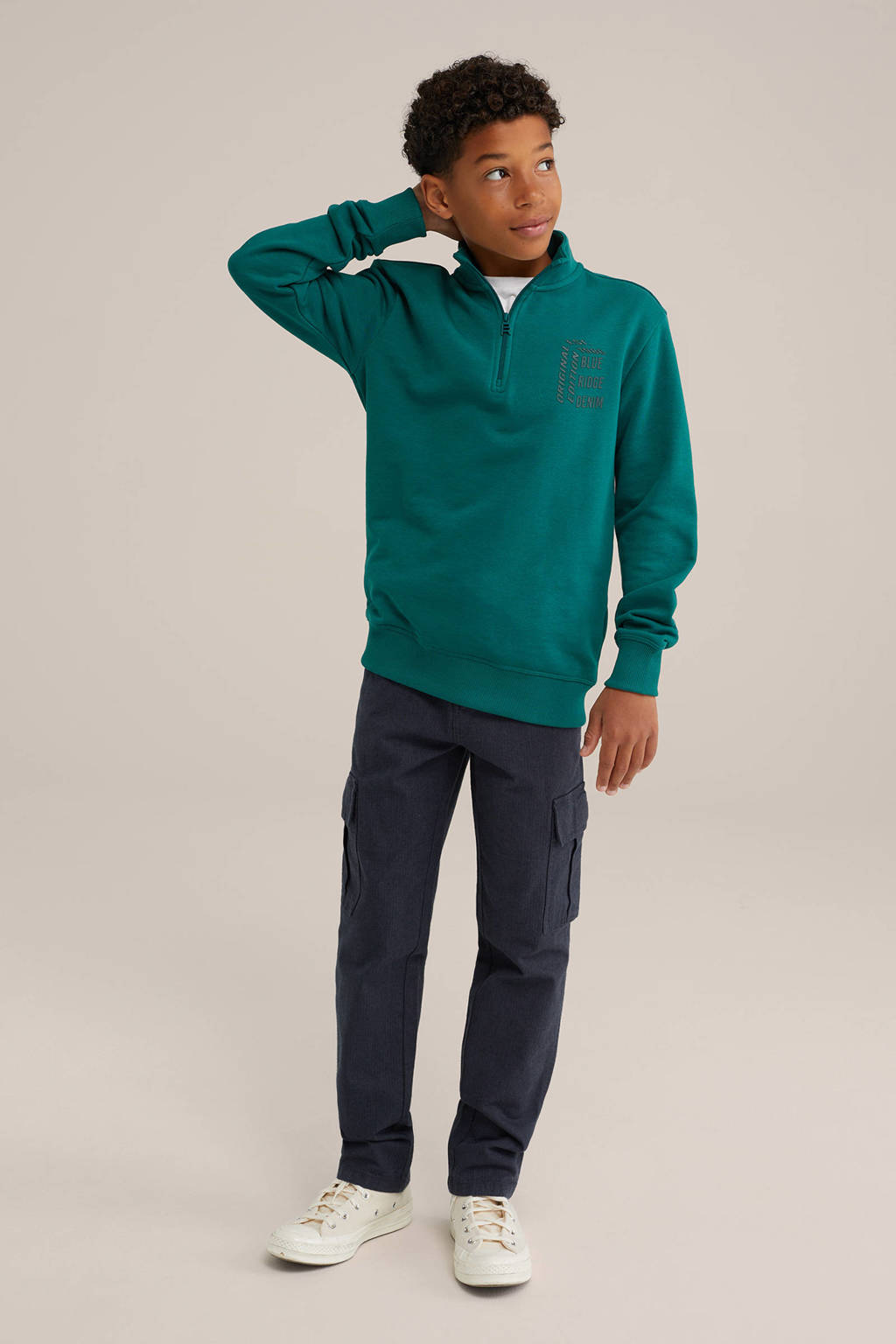 WE Fashion sweater met printopdruk turquoise