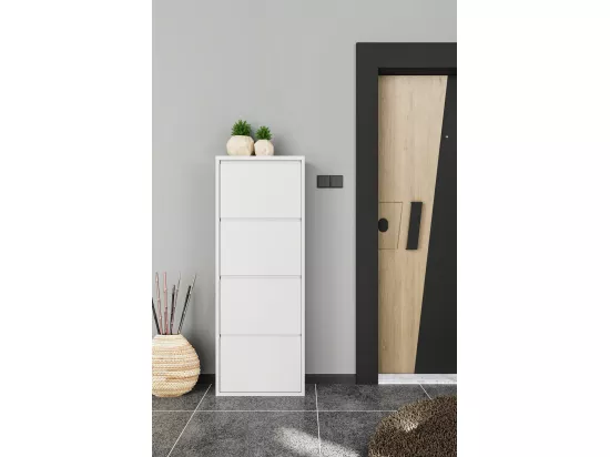 Meuble à chaussures Gonzalo, Meuble à chaussures en métal, Armoire d'entrée polyvalente, Rangement pour chaussures, 50x15h138 cm, Blanc