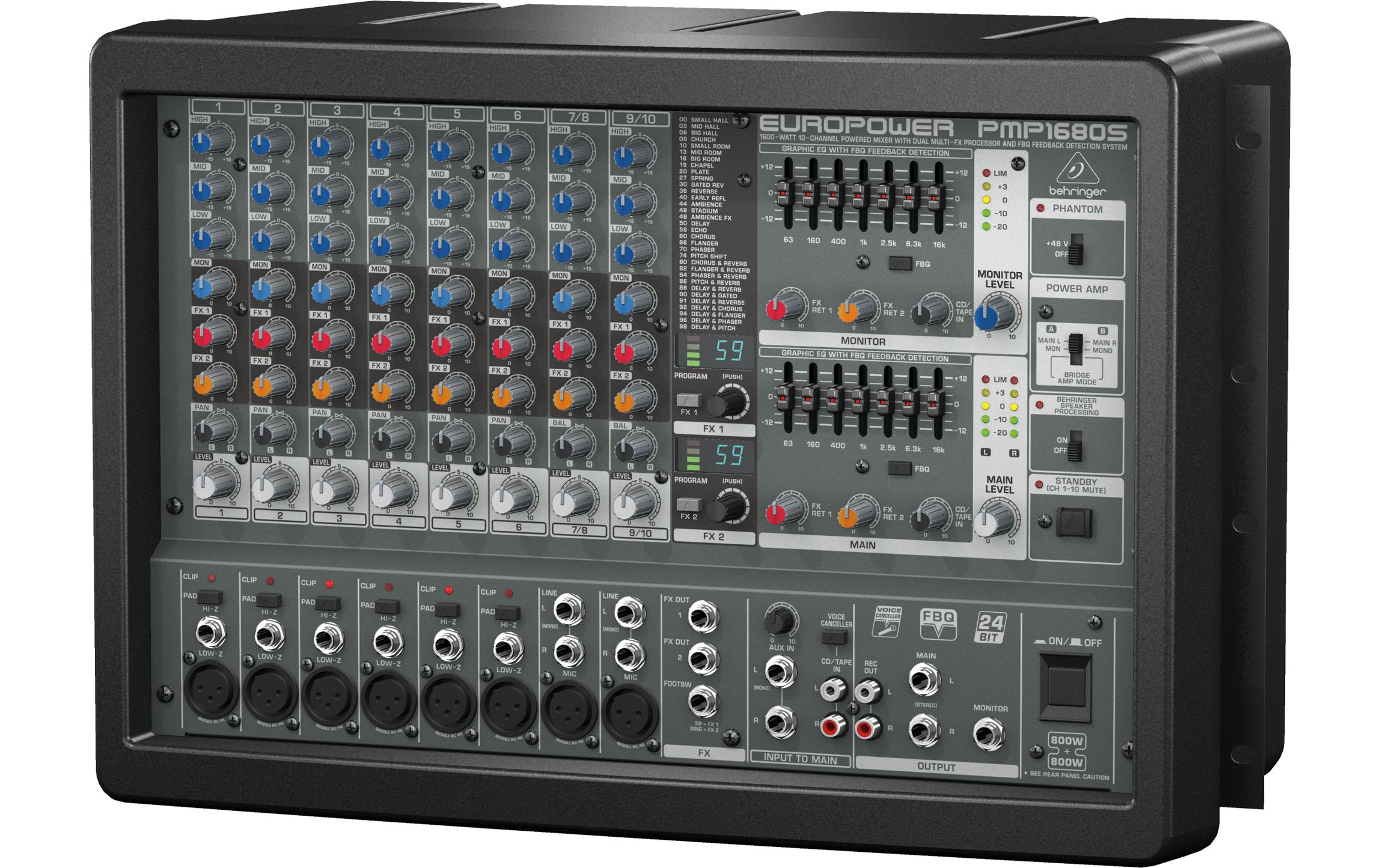 Mischpult PMP1680S<br>1600 W 10-Kanal-Power-Mixer mit Dual-Multi-FX-Prozessor