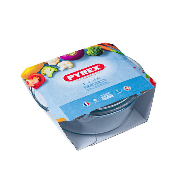 Pyrex Essentials glazen ronde ovenschaal met deksel 2,3 L + 0,7 L
