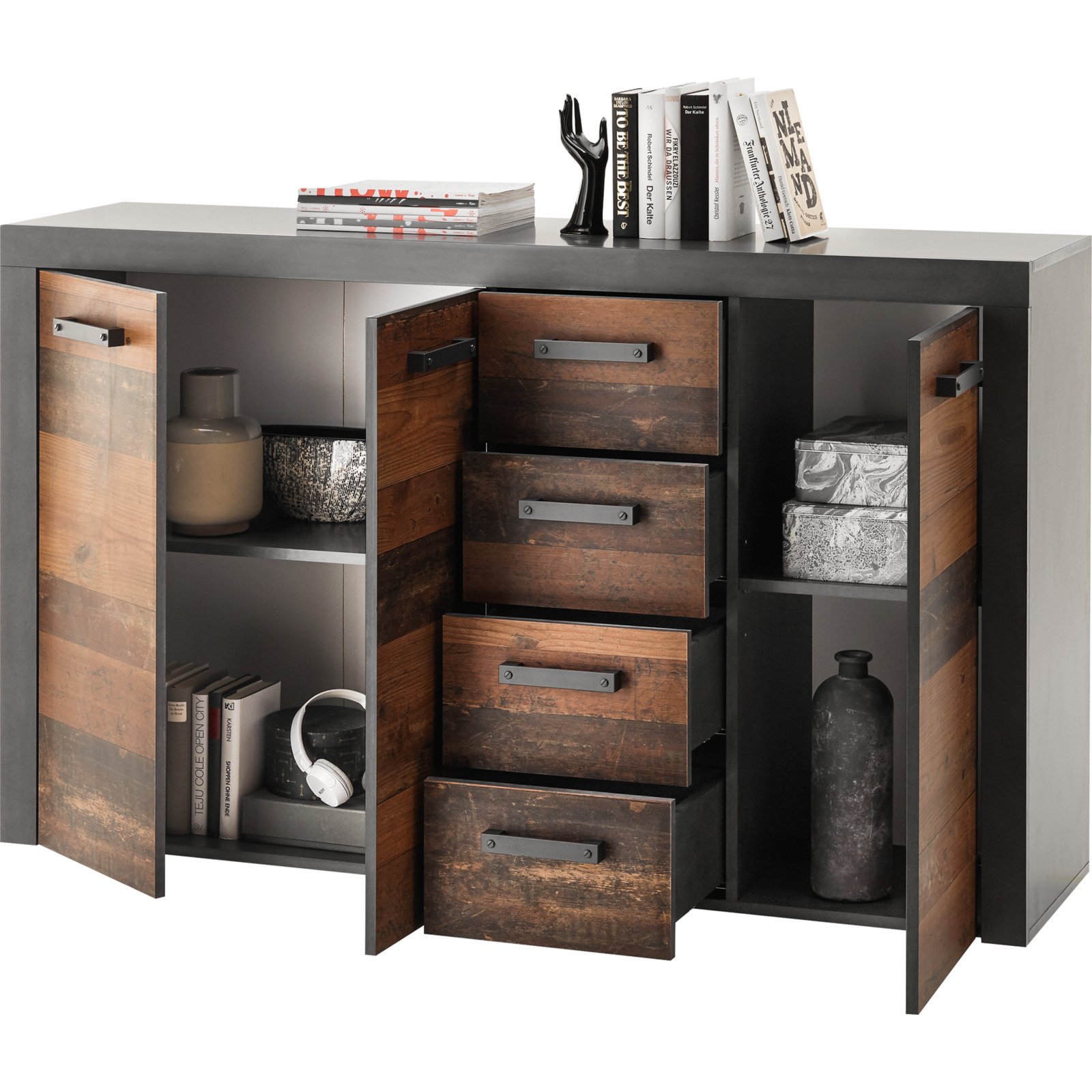 Kommode India 152 Dekor Old Wood anthrazit 152 x 92 x 38 cm