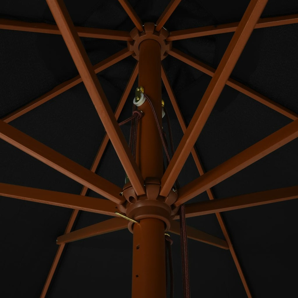 Parasol d'extérieur avec mât en bois 330 cm noir