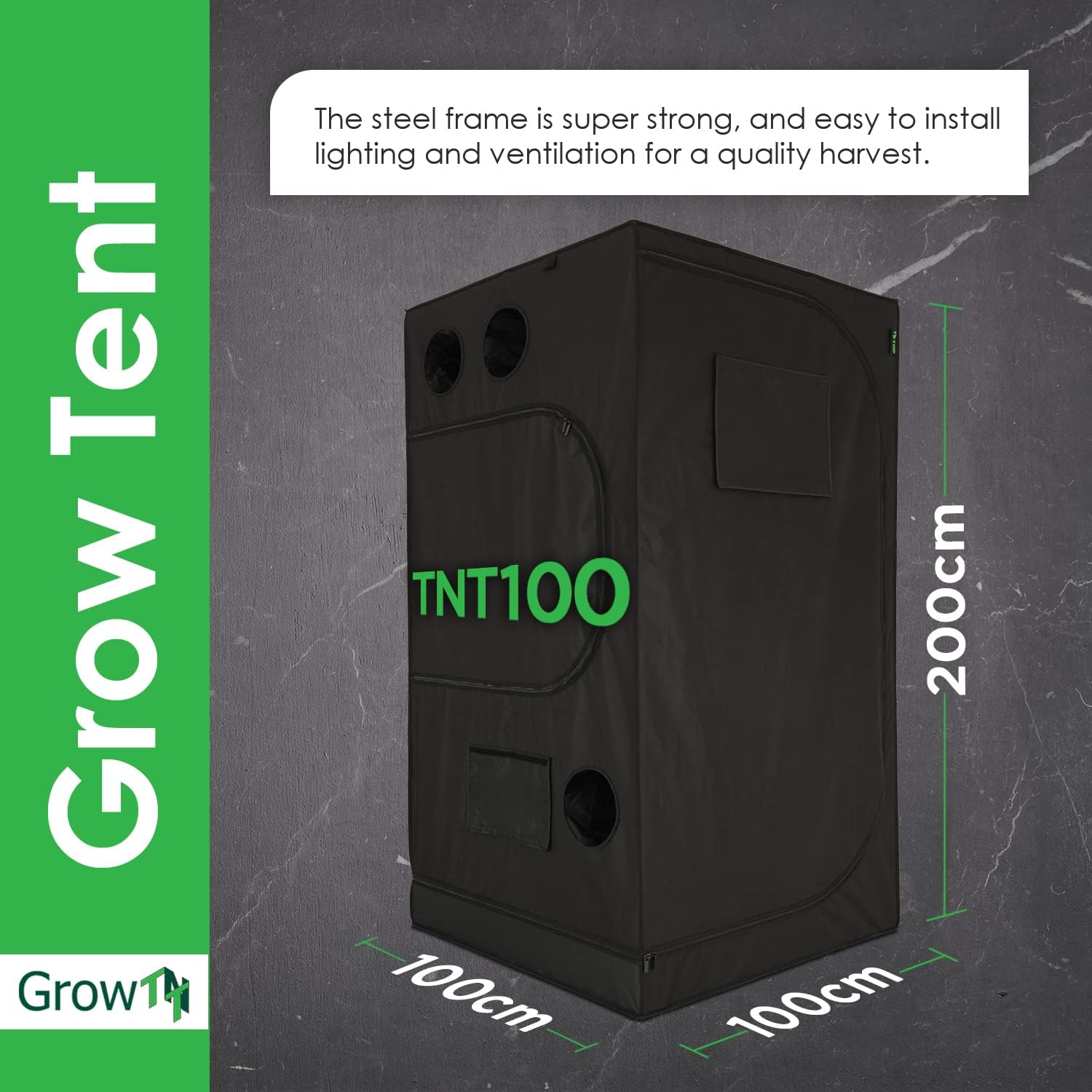 GrowTNT100-Grow Zelt 100x100x200 cm Hydrokultur Wachstumszelt mit einfachem Sichtfenster Pflanzzelte mit Mylargewebe zur Stoppung von leichten Lecks Indoor Wachstumszelt