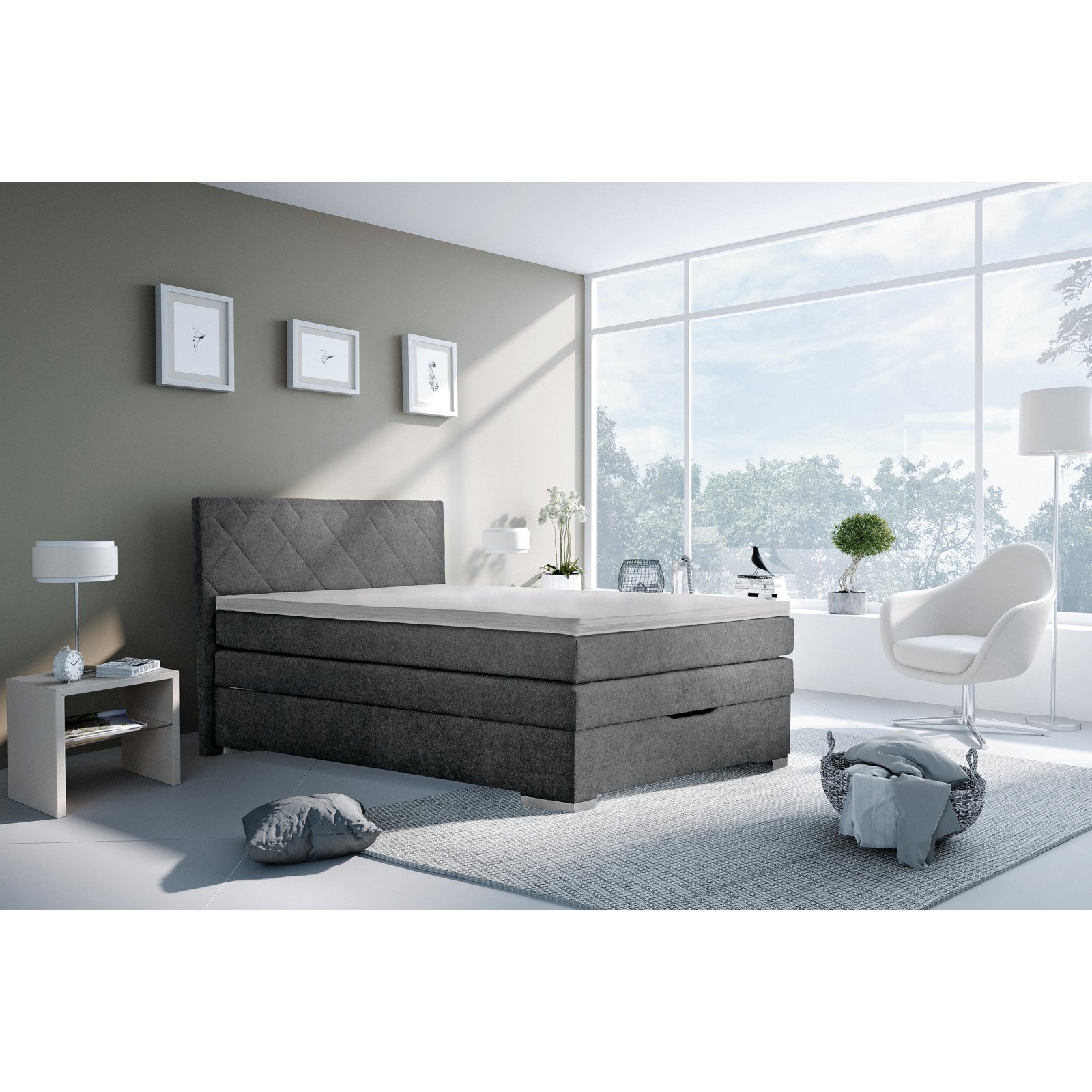 Boxspringbett Julia Stoff anthrazit 120 x 200