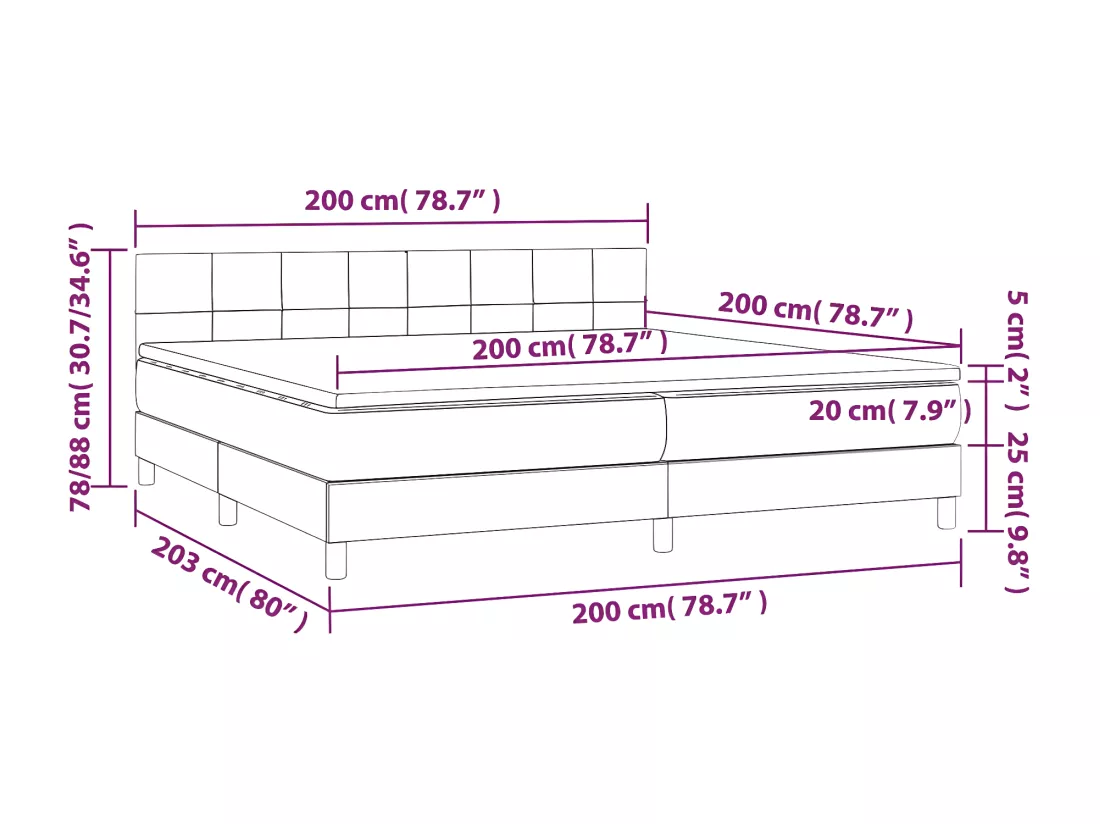 Sommier tapissier et matelas et LED Crème 200x200 cm Tissu