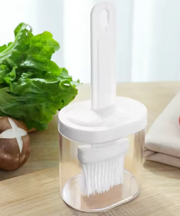(180ml) 2in1 Öl Behälter mit Silikon Pinsel Dosierflasche für Olivenöl / Eigelb / Saucen zum Kochen / Backen / Grillen - Weiss