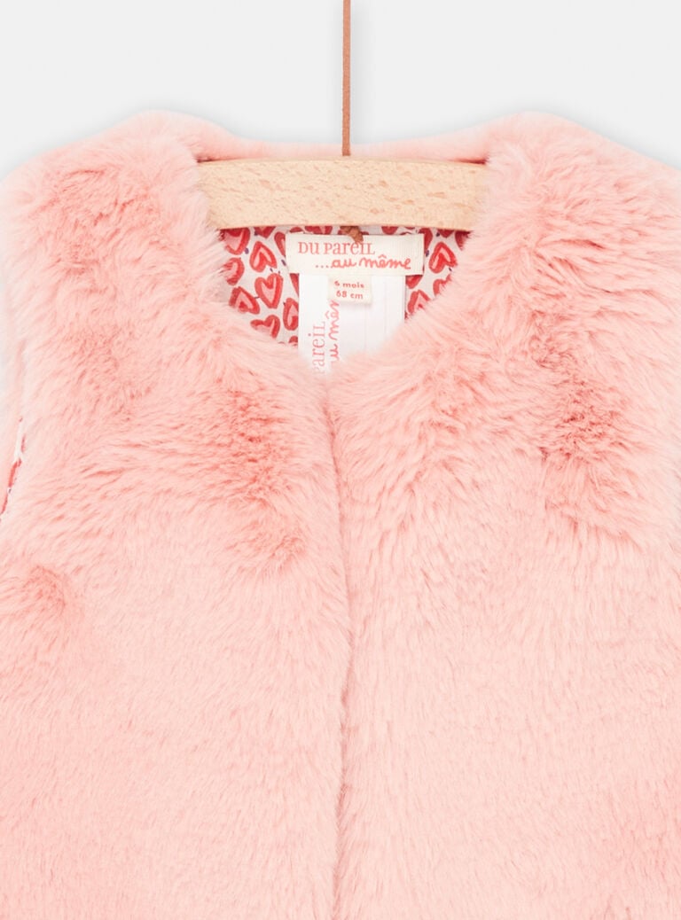 Cardigan rose thé sans manches en fourrure synthétique bébé fille