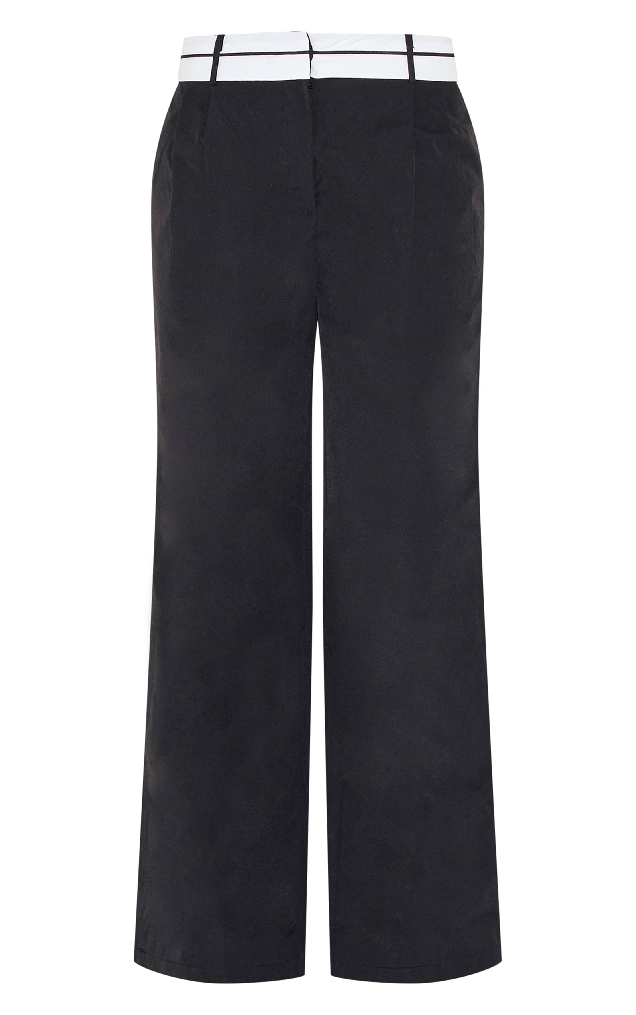 Noir Pantalon Droit À Taille Retournée