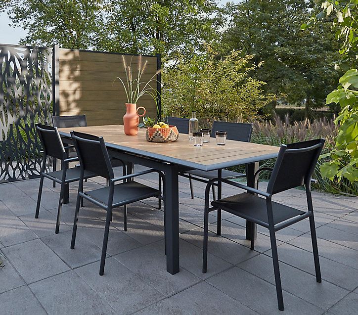 Fauteuil de jardin Proloisirs Duca en aluminium - Coloris châssis graphite, assise noire - Hauteur 87 cm