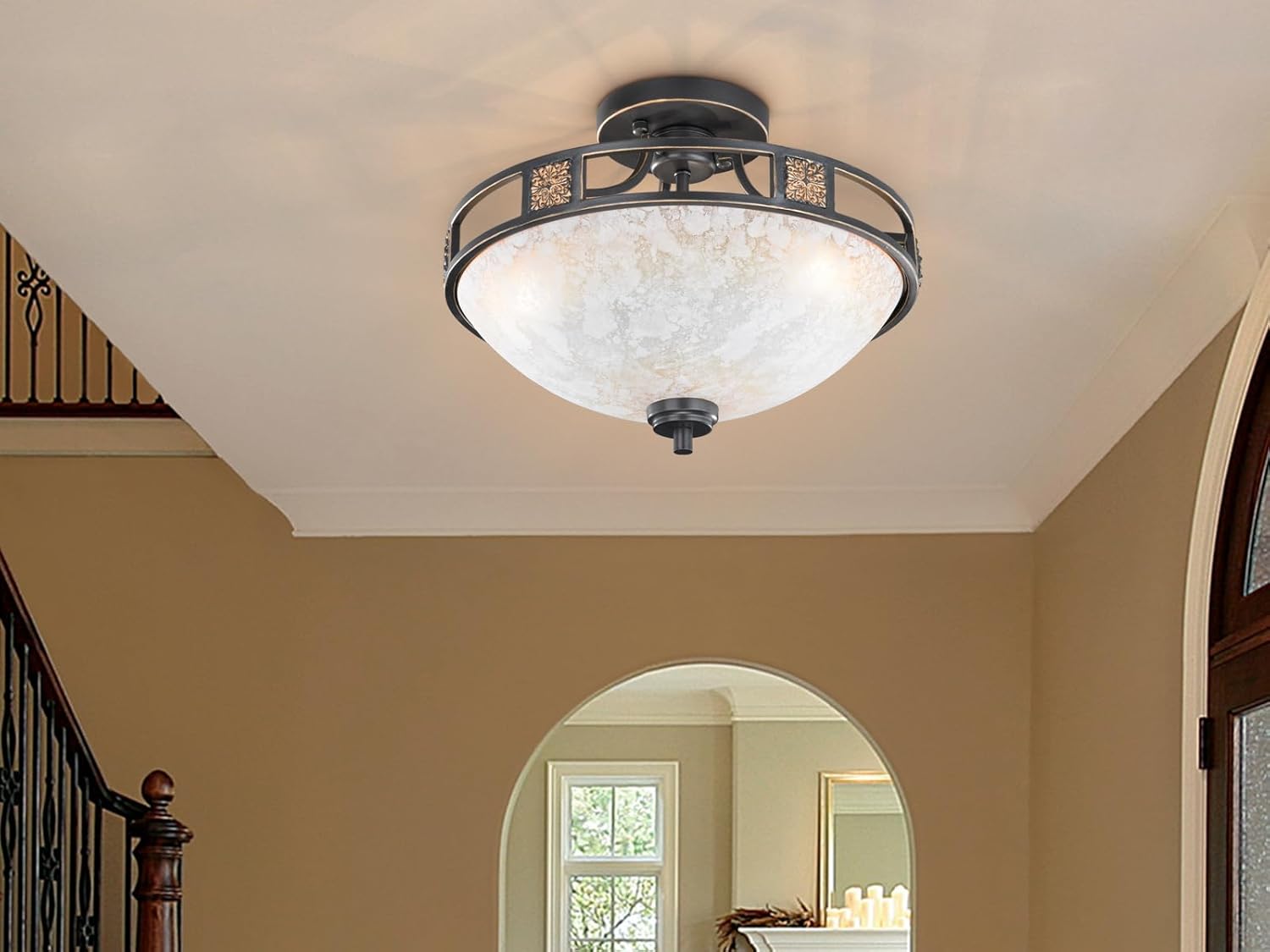 Trio Leuchten LED Deckenleuchte Quinta 608100324, Metall rostfarbig, Glas champagnerfarbig, exkl. 3x E27