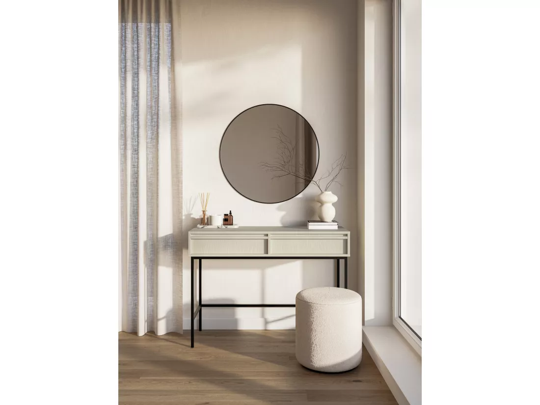 Coiffeuse - 110 cm - avec tiroirs et cadre - crème - EVO