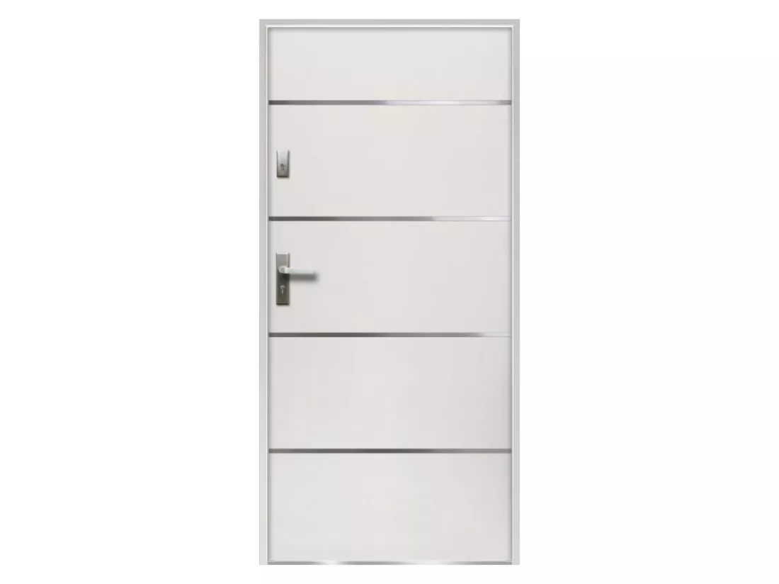 Porte d'entrée en acier pleine et inox H207 x L100 cm blanc - poussant droit - NAXARA