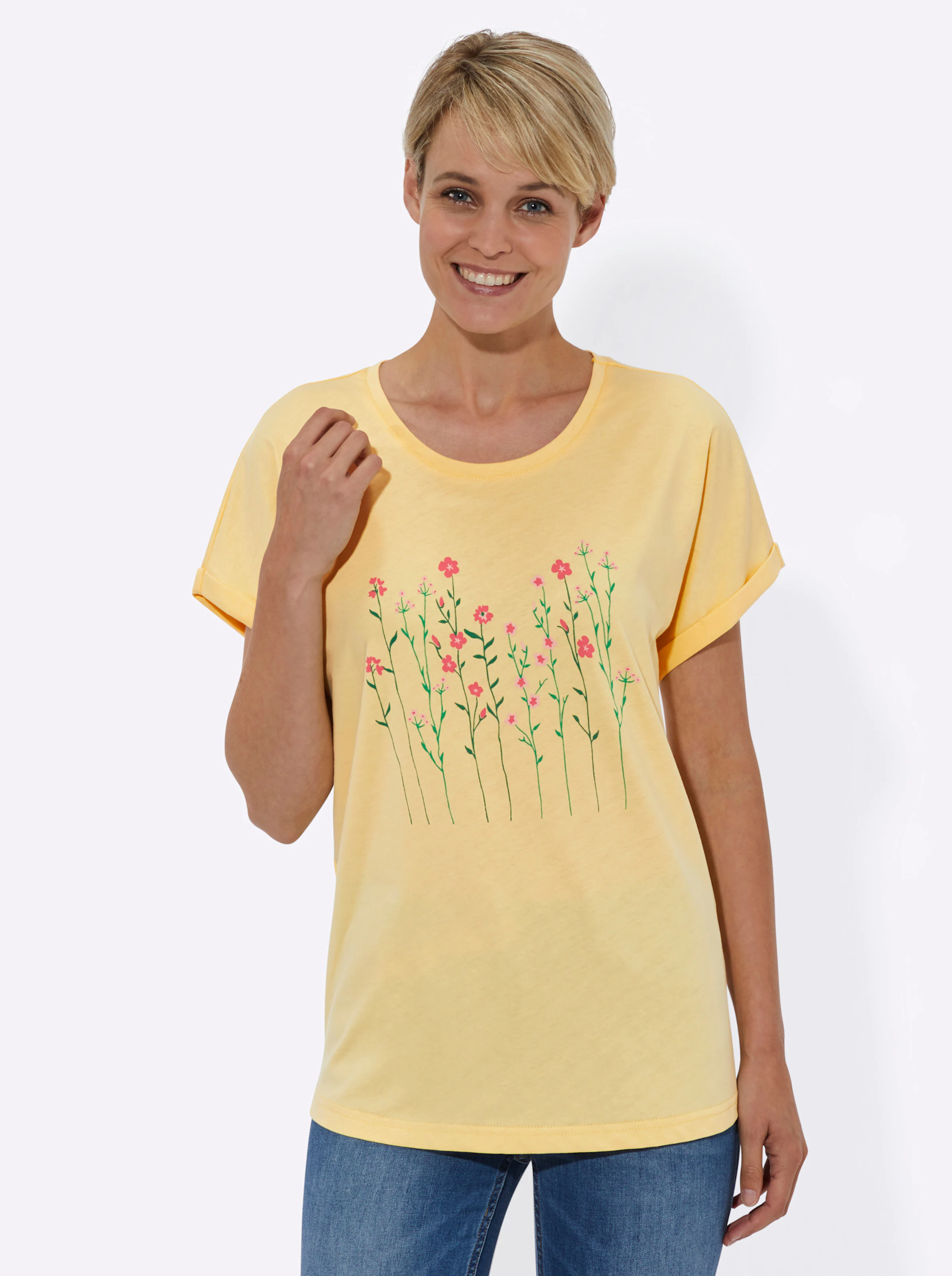 Rundhalsshirt in zitrone-bedruckt