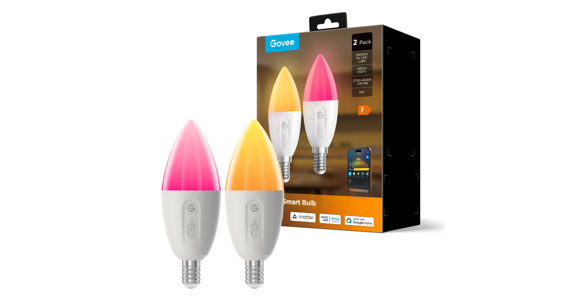 GoveeSlimme dimbare E14 ledlampen - 2-pack  (2.4GHz Wi-Fi + Bluetooth)