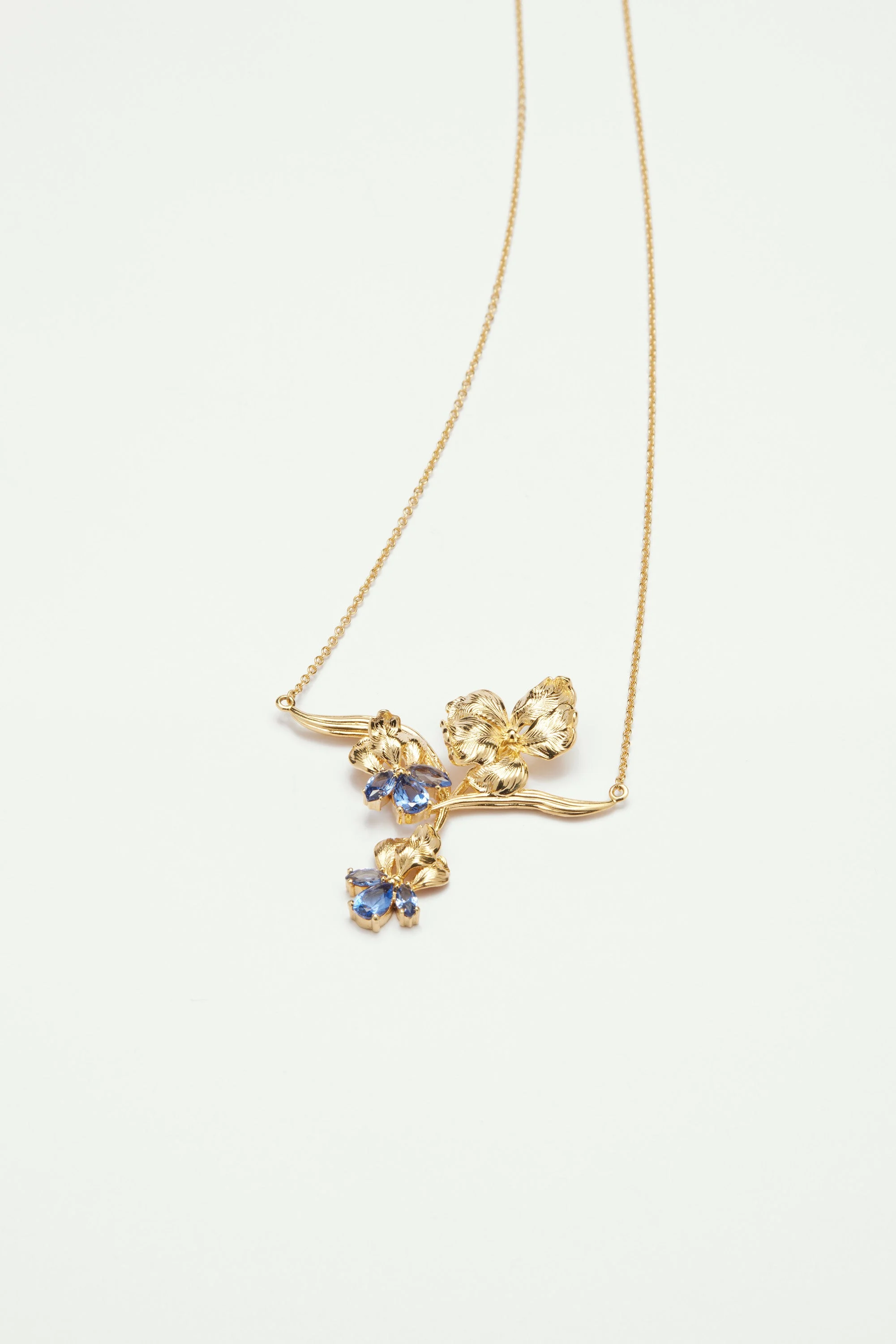 Collier plastron iris doré et cristal bleu | Bleu
