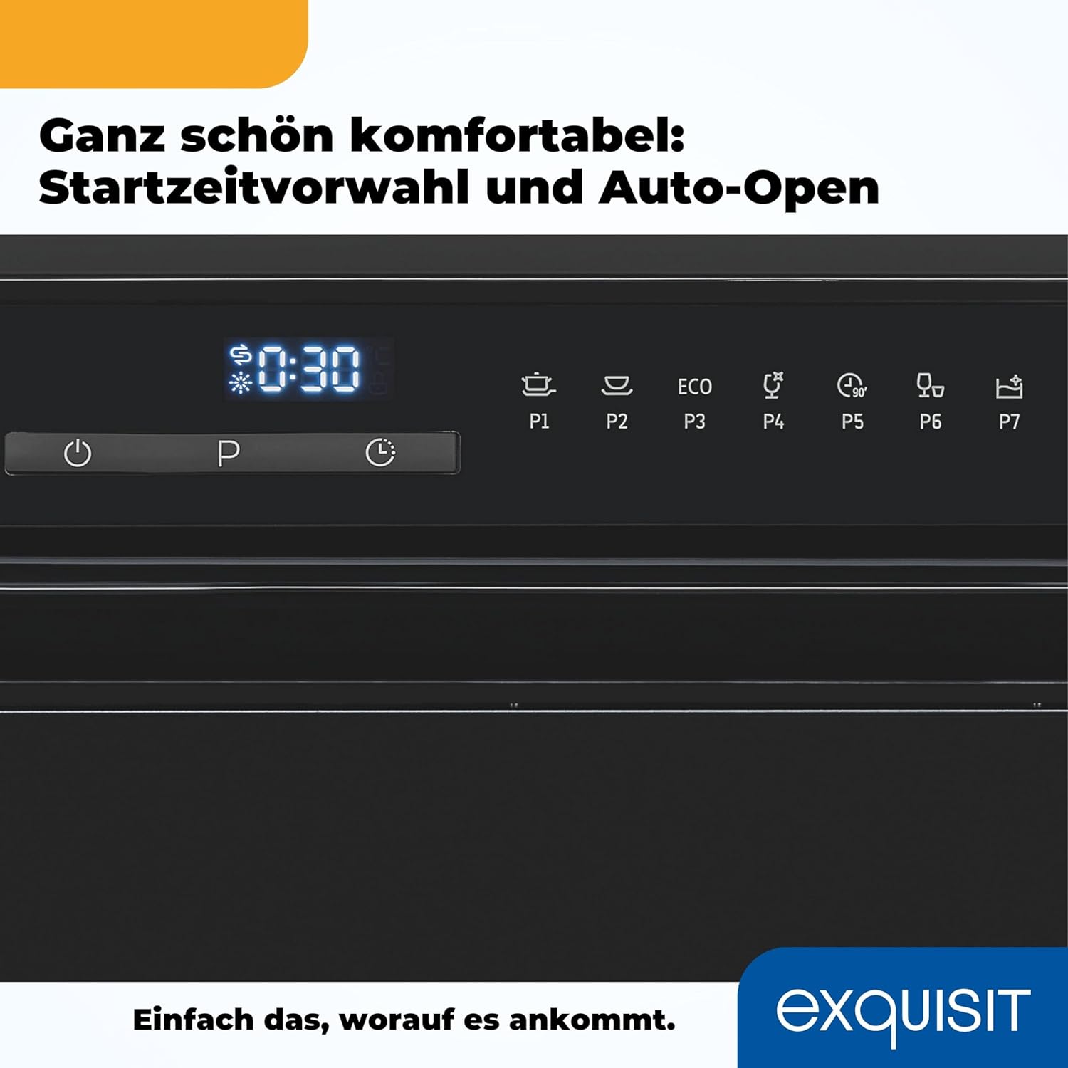 Exquisit Tischgeschirrspüler GSP508-030D schwarz | Spülmaschine 55 cm freistehend | Kleiner Geschirrspüler 8 Maßgedecke | Tischspülmaschine LED Display