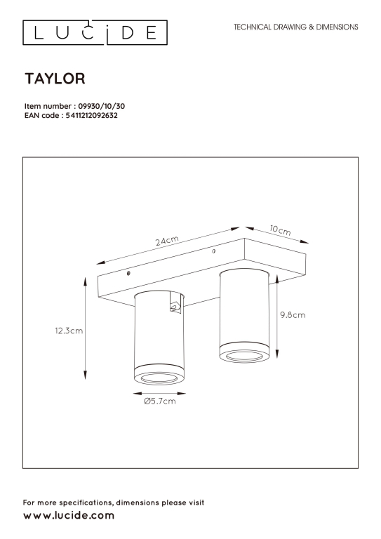 Lucide Taylor 2 spot badkamer IP44 zwart