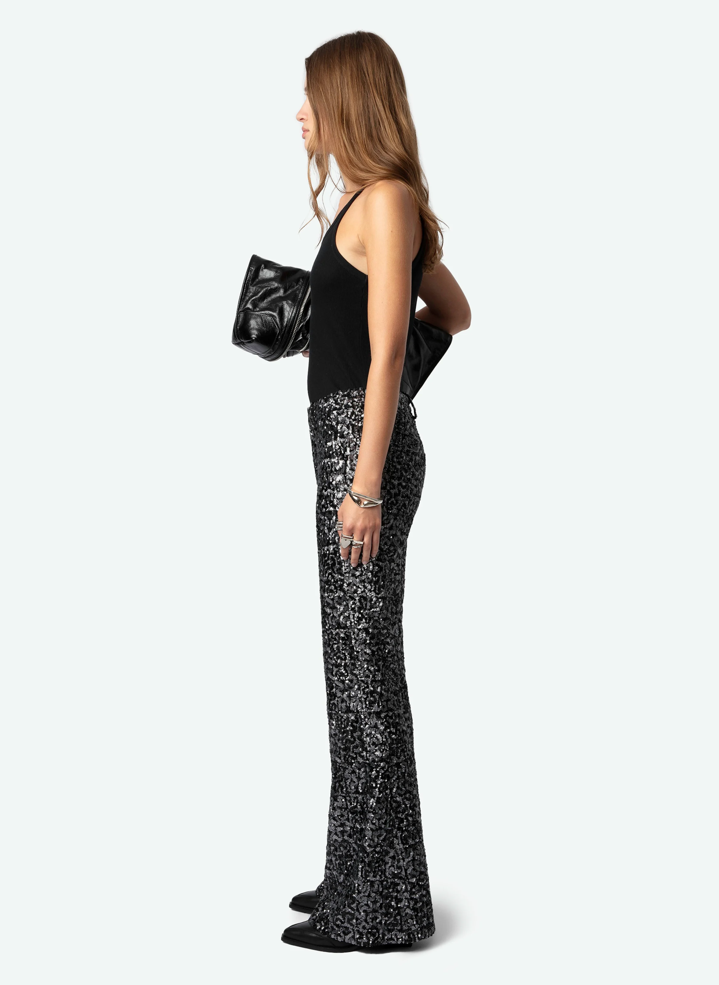 PREVY - Pantalon flare à sequins | Noir