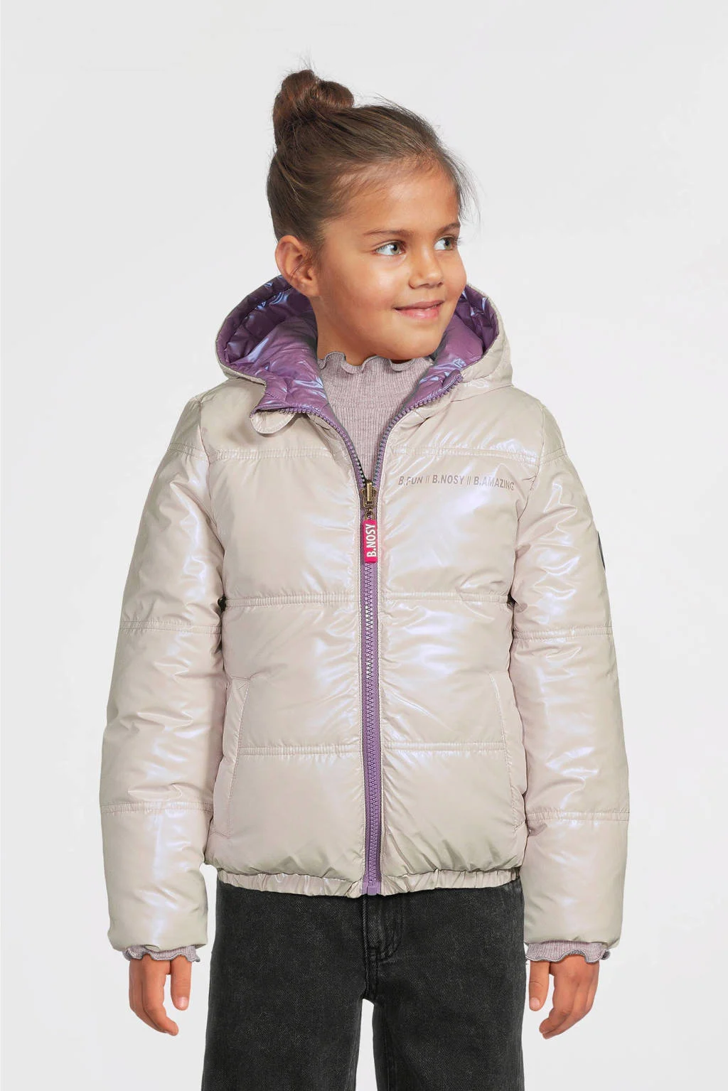 B.Nosy reversible gewatteerde winterjas Jacky lila/ecru