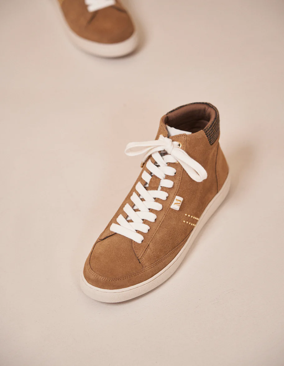 Baskets montantes Alexia - Suède taupe et tweed beige