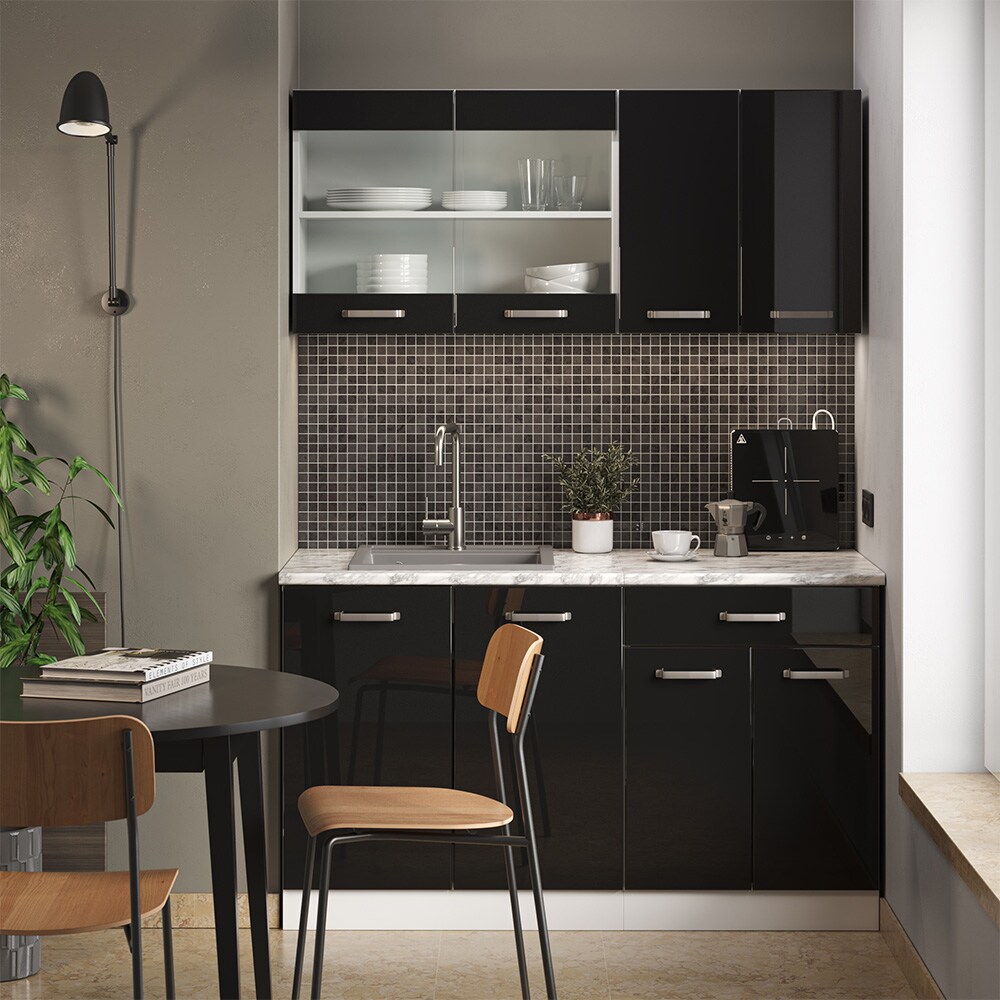 Vicco Küchenzeile R-Line Solid Weiß Schwarz 140 cm Arbeitsplatte modern Küchenschränke Küchenmöbel