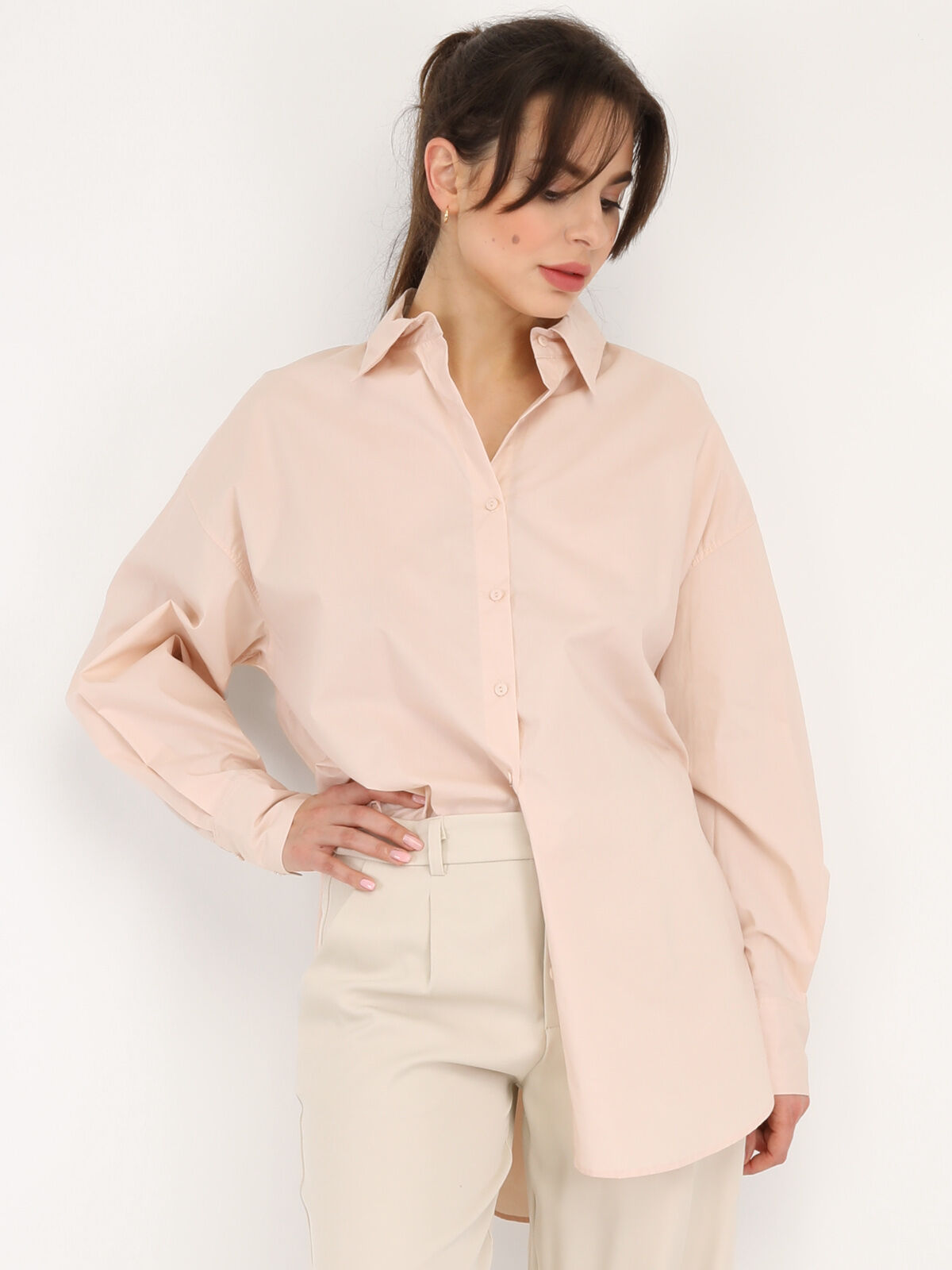Chemise oversize à fentes- Beige