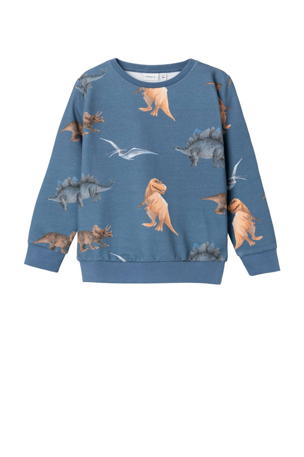 NAME IT sweater NMMPNODINO met all over print middenblauw/bruin