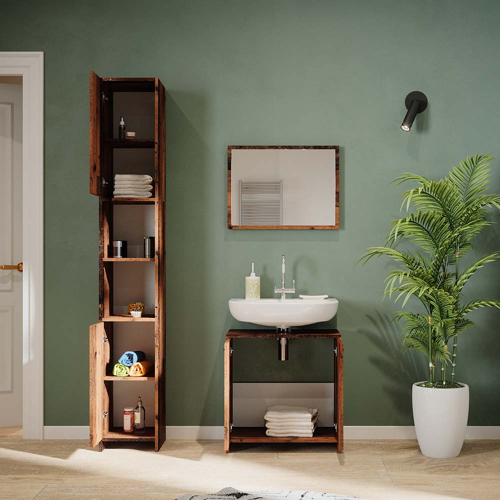 Vicco Badmöbelset Kiko Old Style modern Badezimmerschrank Badschrank Badezimmermöbel Waschtischunterschrank Badspiegel Hochschrank Schranktür Schrankfach Schrankregal