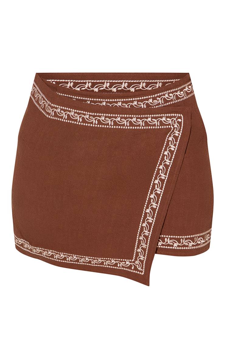 Chocolat Jupe De Plage Portefeuille Aspect Lin Avec Finition Géométrique
