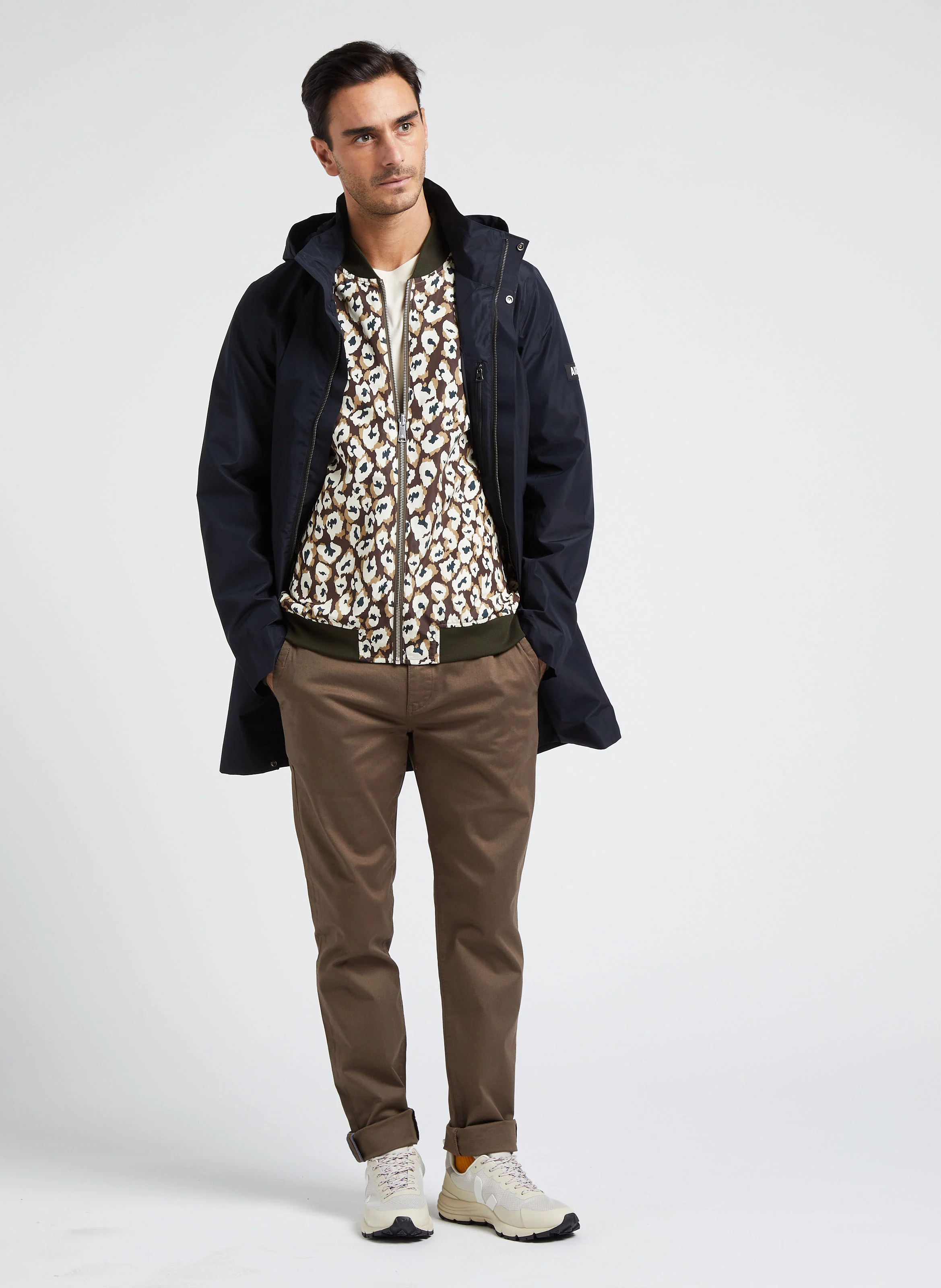 Blouson col rond à imprimé léopard réversible | Kaki