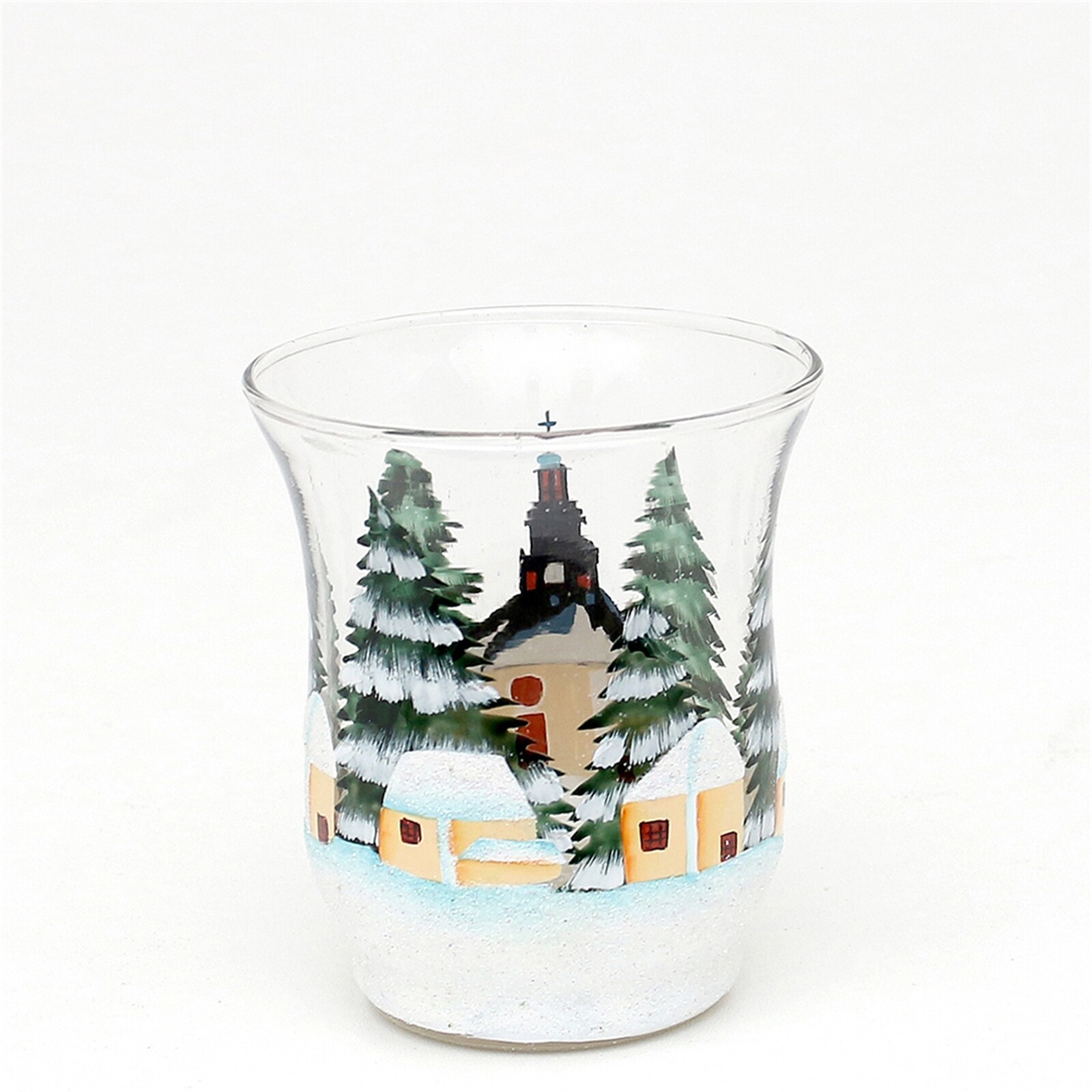 SIGRO Teelichthalter Ø 8 cm aus Glas mit Weihnachtsmotiv Seiffen