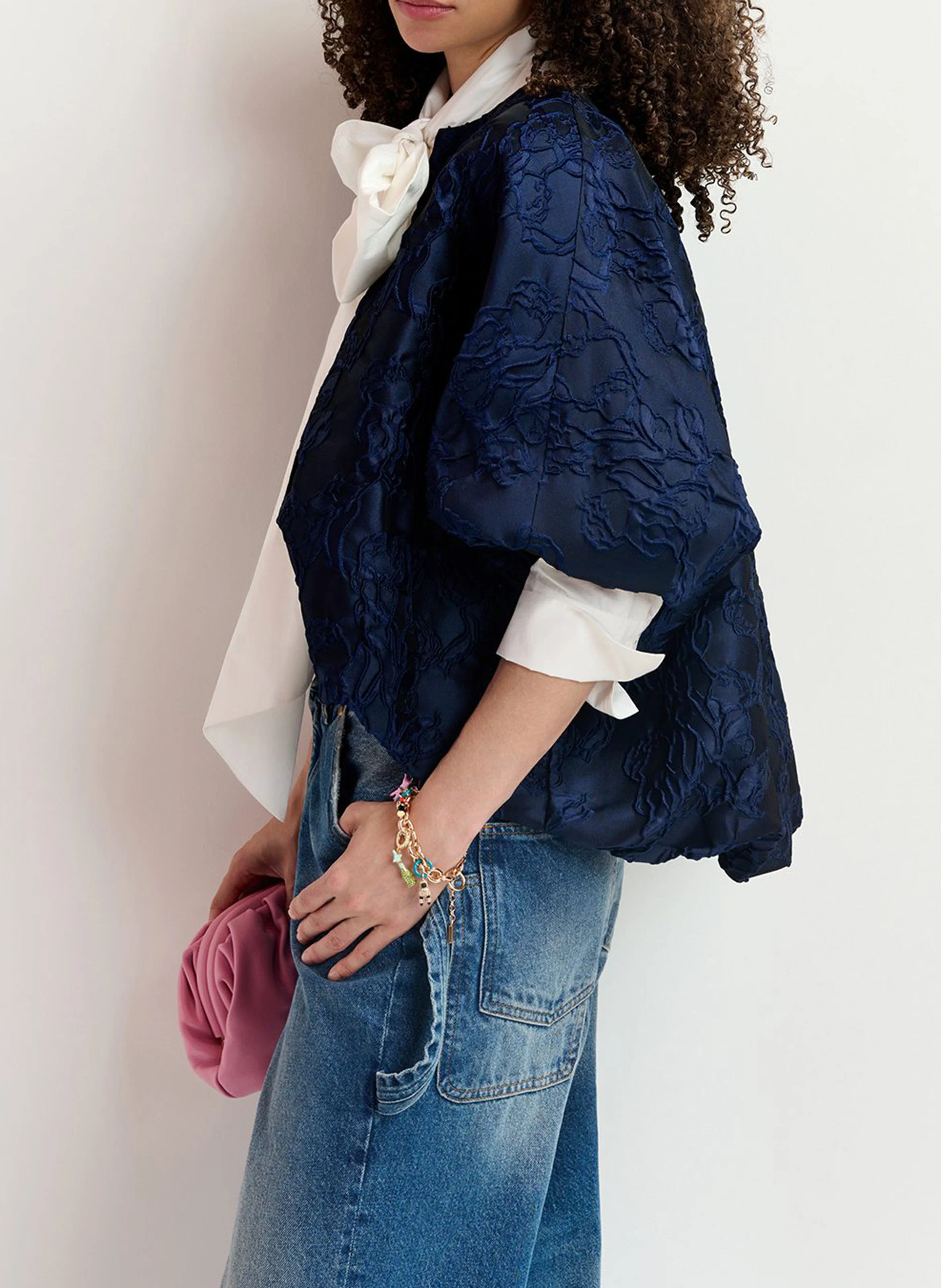 GENUINE - Veste ample col rond en jacquard imprimé | Bleu