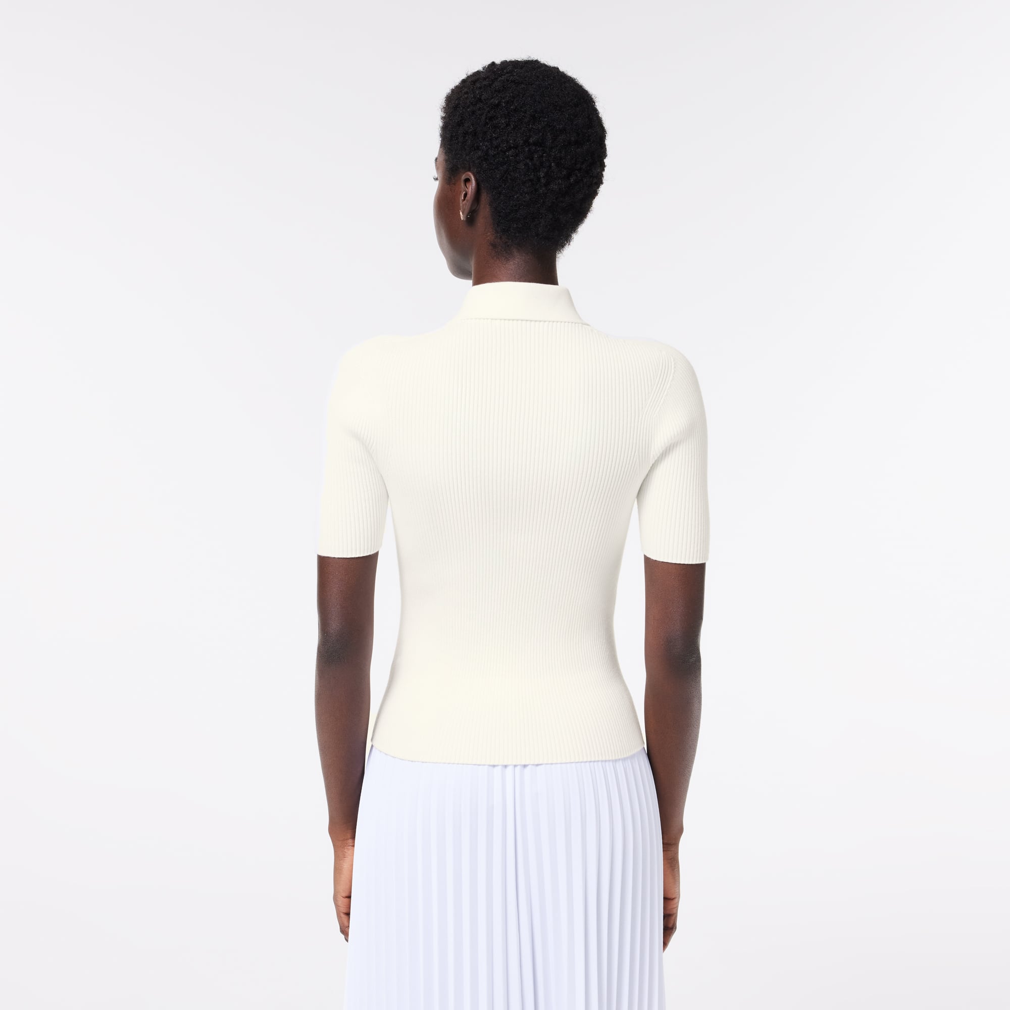 Polo col zippé femme Lacoste en maille Pullovers - Blanc - Lacoste - Femme