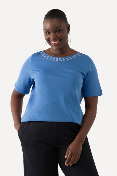 T-Shirt, Ziersteine, A-Linie, Rundhals, Halbarm