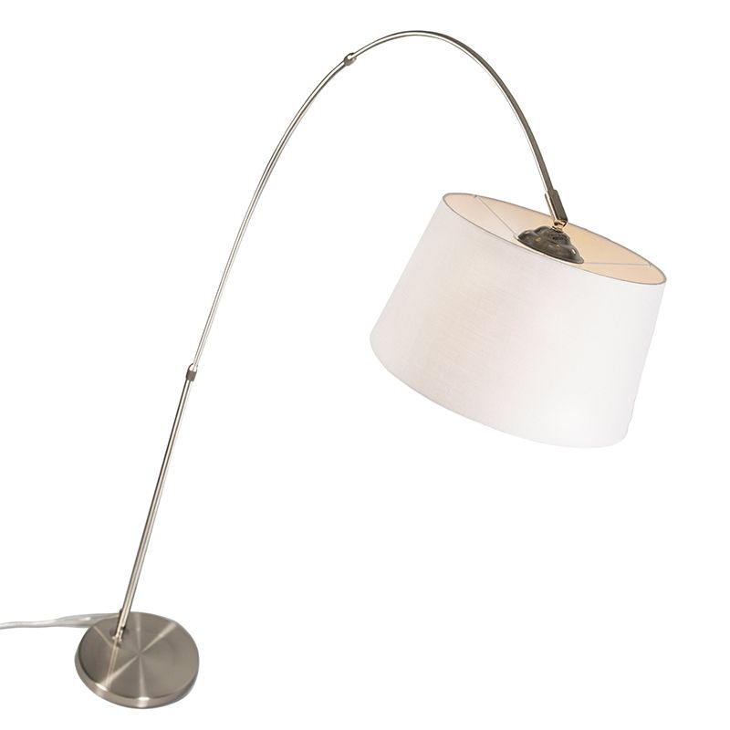 Moderne booglamp staal met witte stoffen kap - Arc Basic