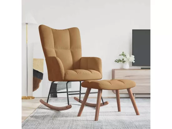 Chaise à bascule avec repose-pied Marron Velours