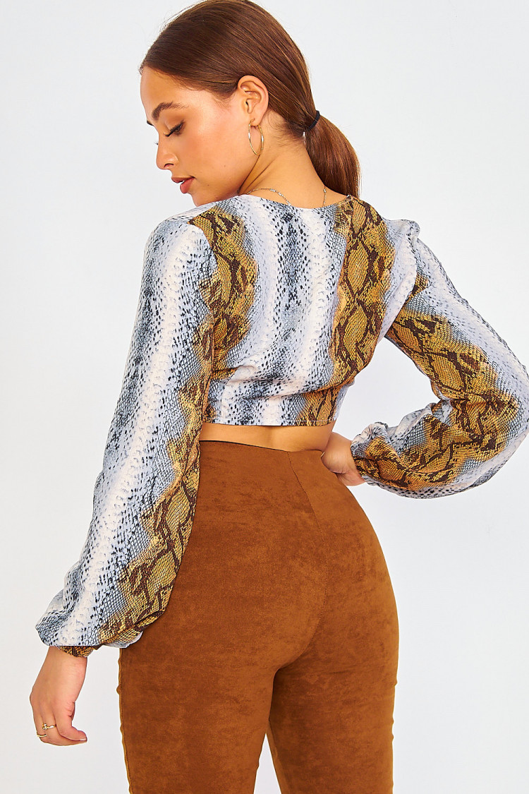 Top cache-coeur bleu/marron imprimé python
