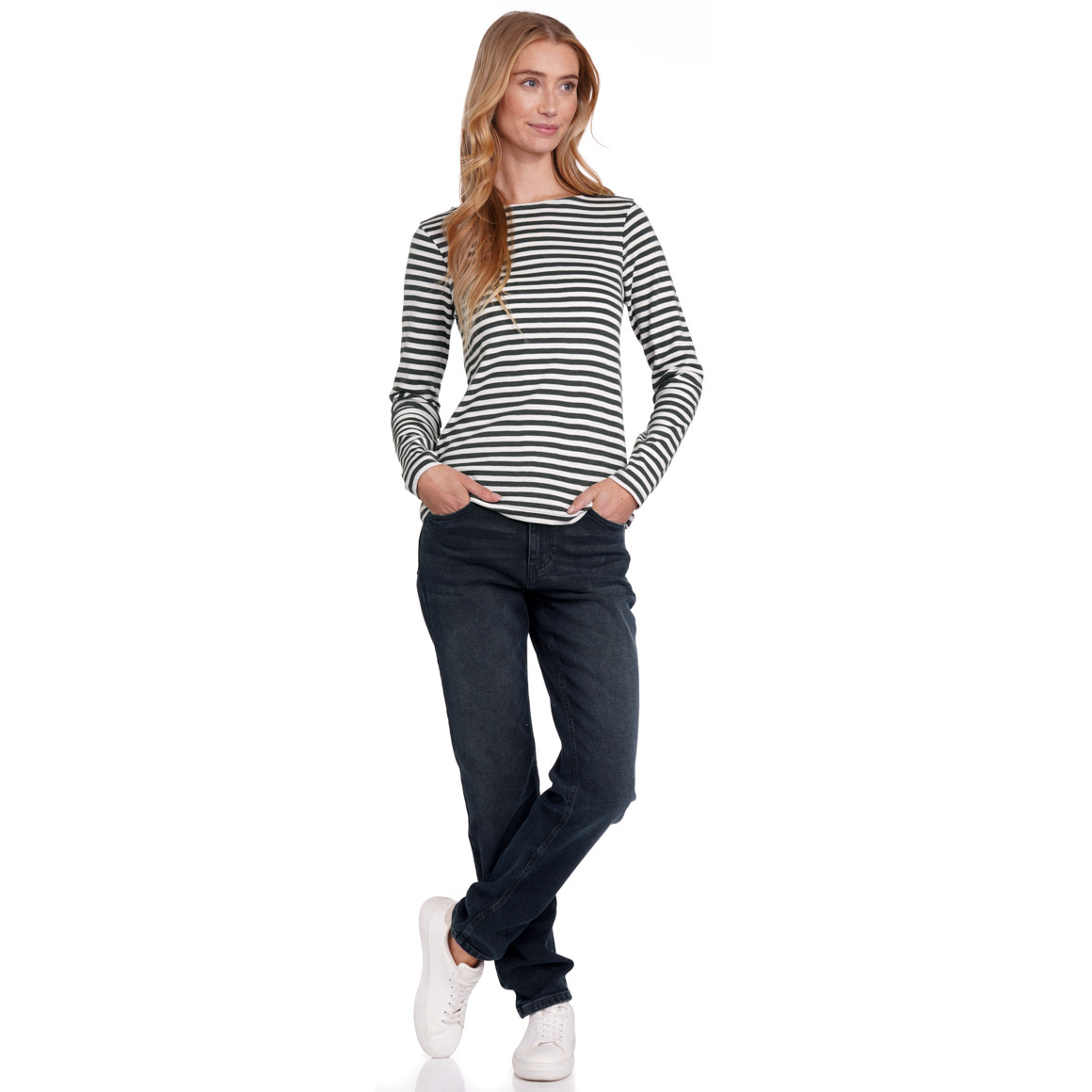 Gina Damen Mom-Jeans mit Used-Waschung nachtblau