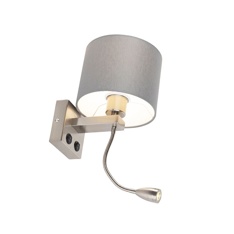 Moderne wandlamp staal met grijze kap - Brescia