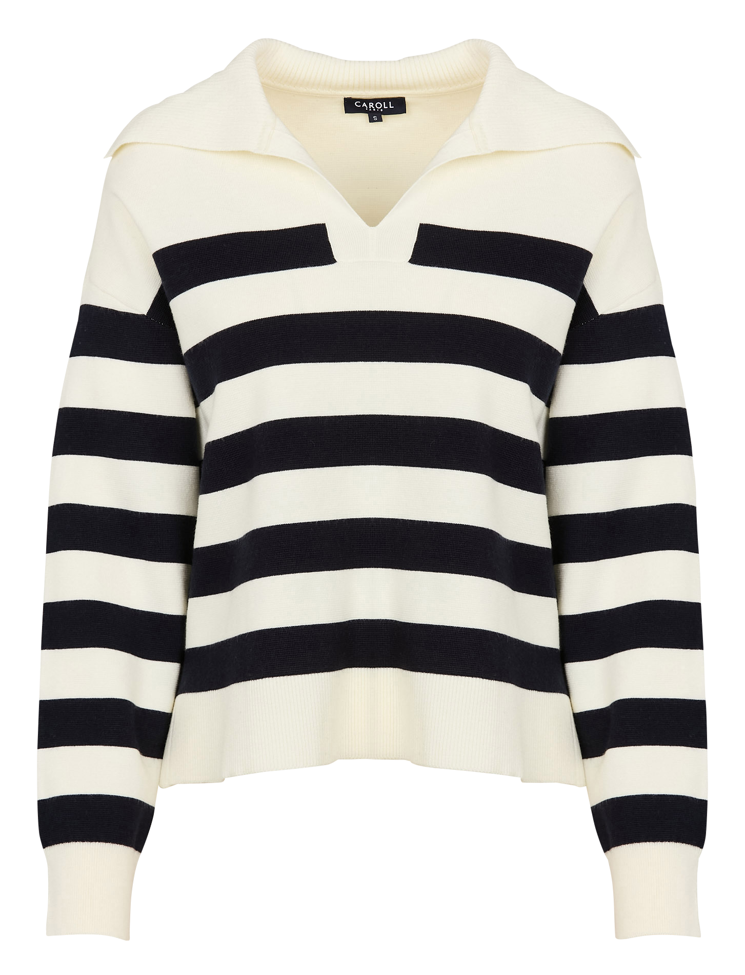 MBRETT - Pull droit col rabattu à rayures | Beige