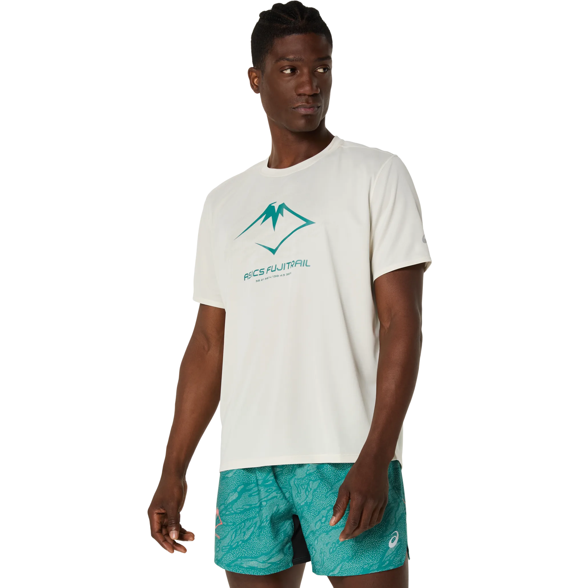 Asics Men's Fujitrail Logo Short Sleeve Top Birch/white Sage/rainy Lake