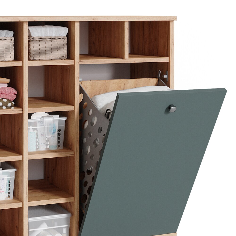 Vicco Wäscheschrank Badezimmerschrank Badschrank Fynn Eiche Grün Wäschekorb
