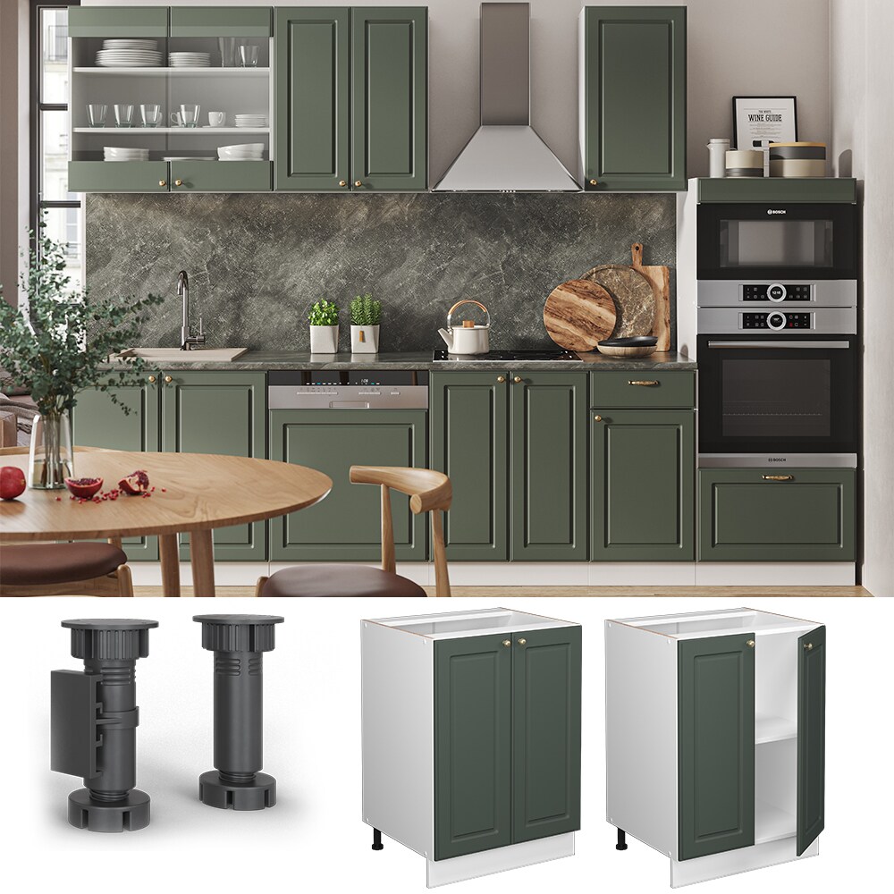 Vicco Unterschrank Küchenschrank Küchenmöbel Fame-Line Weiß Grün-Gold Landhaus 60 cm Küche Einbauküche Drehtür Einlegeboden Blende Küchenzeile